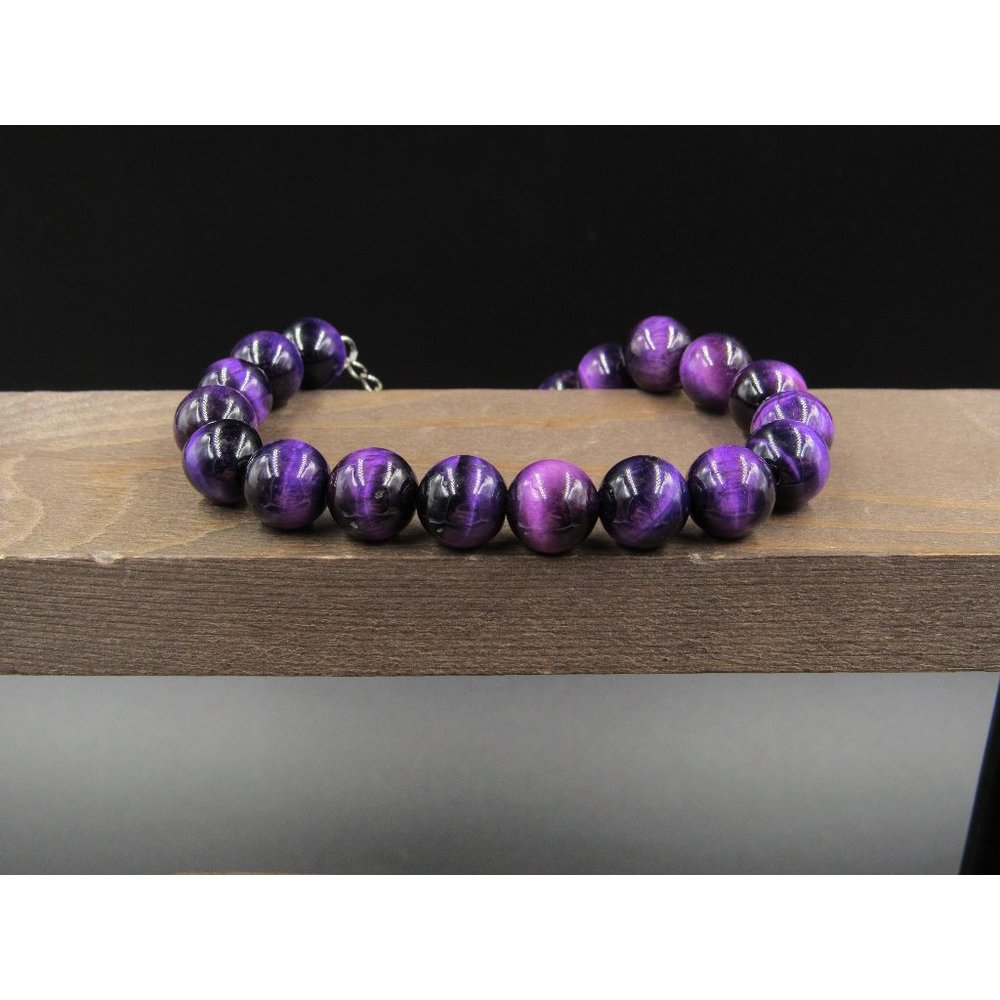 8" Sterling Silver Purple Black Stone Bracelet Vintage Elegant Beautiful
